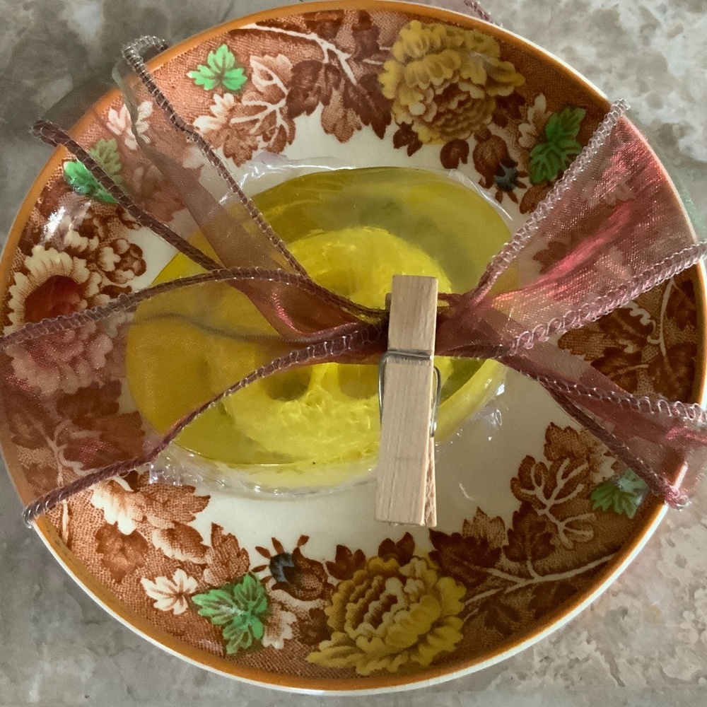 Handmade Organic Lemon Loofah Soap & Antique Dish